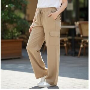 Sanctuary Pants Size M NEW Light Khaki Soft Relaxed Fit Straight Leg Cargo